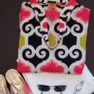 Tory Burch "Stephanie Tunic" V-Neck Blouse Size 10